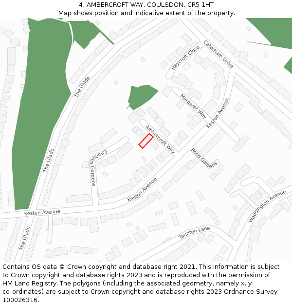 4, AMBERCROFT WAY, COULSDON, CR5 1HT: Location map and indicative extent of plot