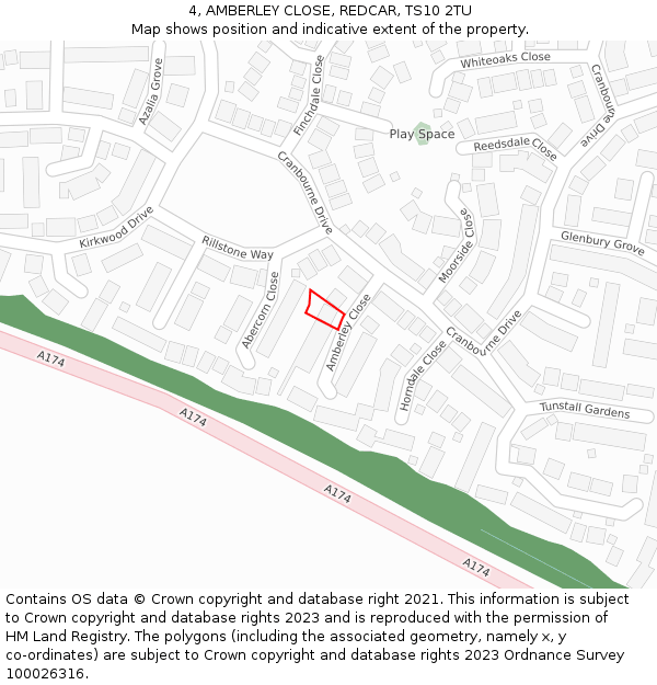 4, AMBERLEY CLOSE, REDCAR, TS10 2TU: Location map and indicative extent of plot