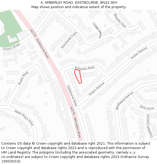 4, AMBERLEY ROAD, EASTBOURNE, BN22 0EH: Location map and indicative extent of plot