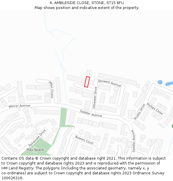 4, AMBLESIDE CLOSE, STONE, ST15 8FU: Location map and indicative extent of plot