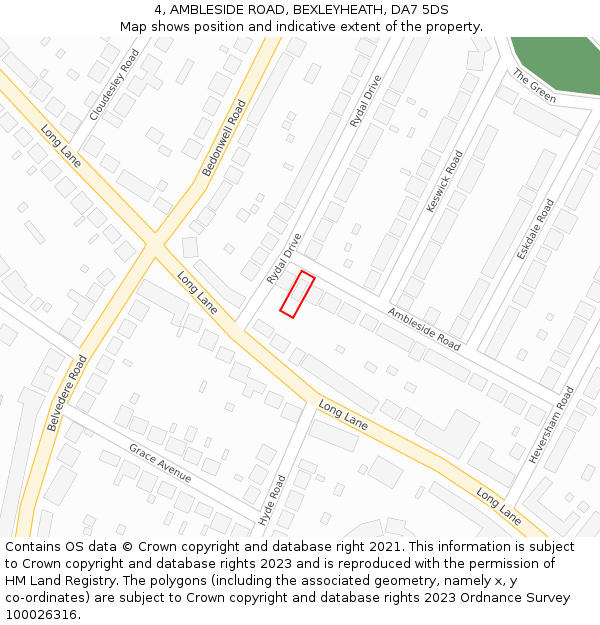 4, AMBLESIDE ROAD, BEXLEYHEATH, DA7 5DS: Location map and indicative extent of plot
