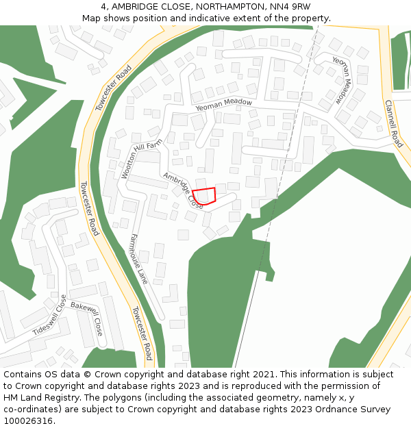 4, AMBRIDGE CLOSE, NORTHAMPTON, NN4 9RW: Location map and indicative extent of plot