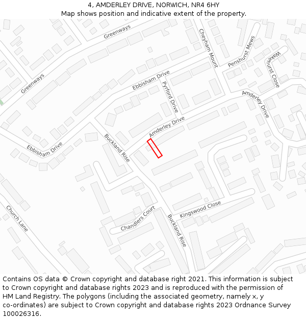 4, AMDERLEY DRIVE, NORWICH, NR4 6HY: Location map and indicative extent of plot