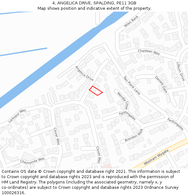 4, ANGELICA DRIVE, SPALDING, PE11 3GB: Location map and indicative extent of plot