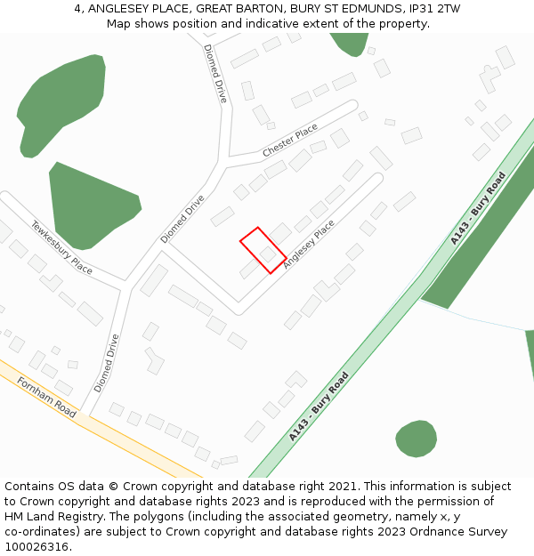 4, ANGLESEY PLACE, GREAT BARTON, BURY ST EDMUNDS, IP31 2TW: Location map and indicative extent of plot