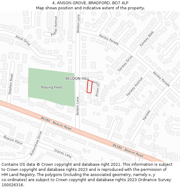 4, ANSON GROVE, BRADFORD, BD7 4LP: Location map and indicative extent of plot