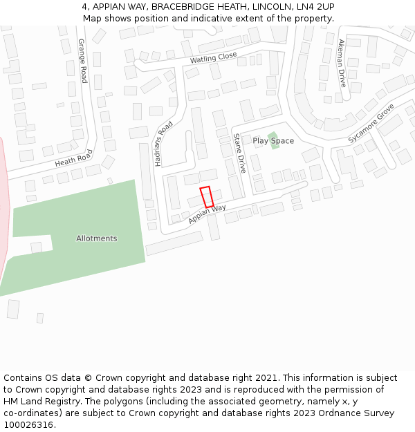 4, APPIAN WAY, BRACEBRIDGE HEATH, LINCOLN, LN4 2UP: Location map and indicative extent of plot