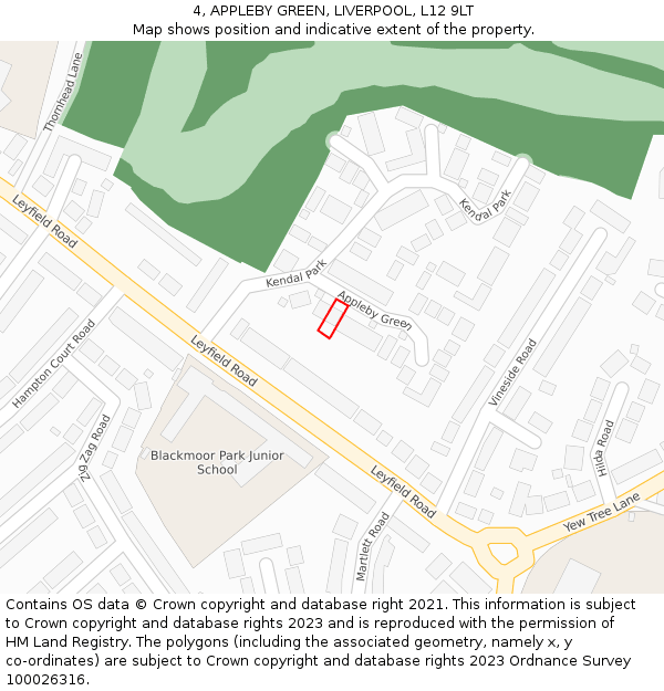 4, APPLEBY GREEN, LIVERPOOL, L12 9LT: Location map and indicative extent of plot