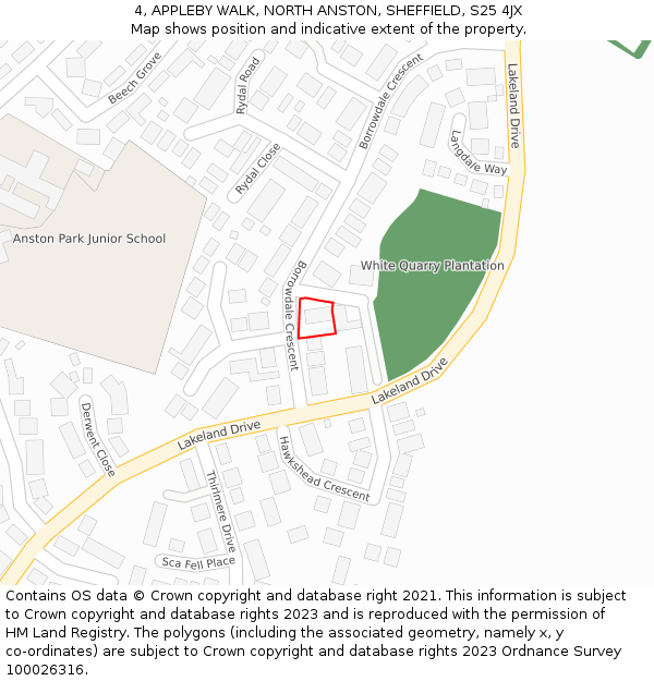 4, APPLEBY WALK, NORTH ANSTON, SHEFFIELD, S25 4JX: Location map and indicative extent of plot