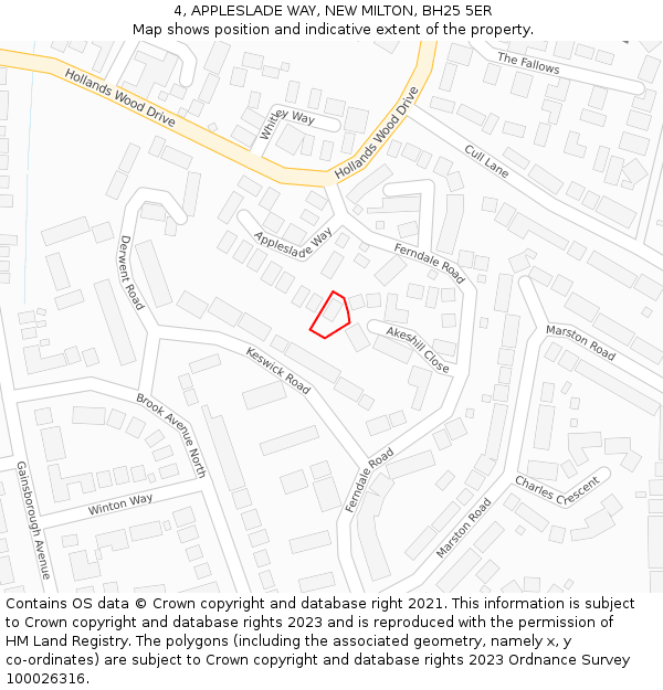 4, APPLESLADE WAY, NEW MILTON, BH25 5ER: Location map and indicative extent of plot