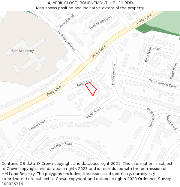 4, APRIL CLOSE, BOURNEMOUTH, BH11 9DD: Location map and indicative extent of plot