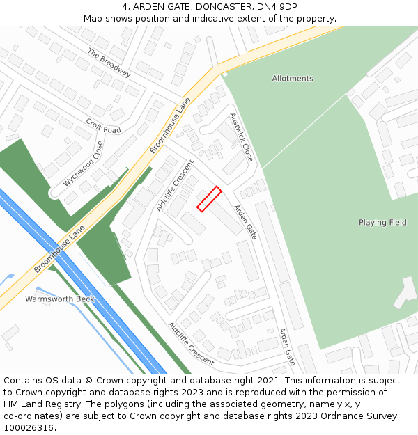 4, ARDEN GATE, DONCASTER, DN4 9DP: Location map and indicative extent of plot