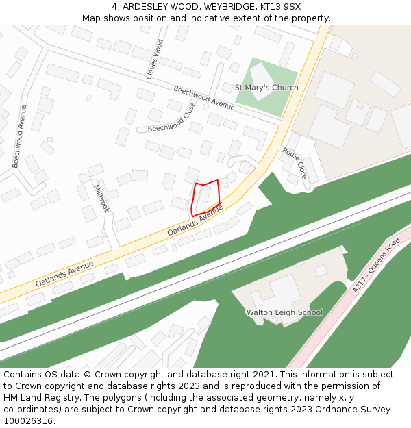 4, ARDESLEY WOOD, WEYBRIDGE, KT13 9SX: Location map and indicative extent of plot