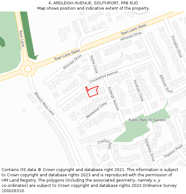 4, ARDLEIGH AVENUE, SOUTHPORT, PR8 6UD: Location map and indicative extent of plot