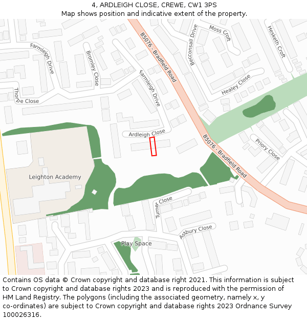 4, ARDLEIGH CLOSE, CREWE, CW1 3PS: Location map and indicative extent of plot