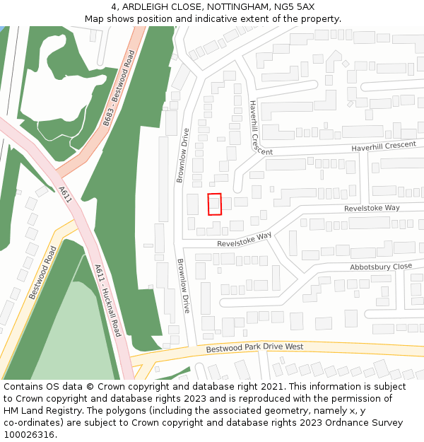 4, ARDLEIGH CLOSE, NOTTINGHAM, NG5 5AX: Location map and indicative extent of plot