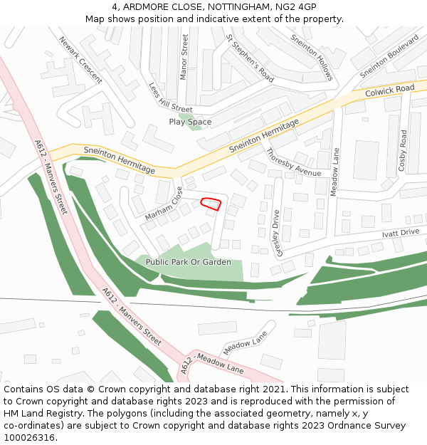 4, ARDMORE CLOSE, NOTTINGHAM, NG2 4GP: Location map and indicative extent of plot