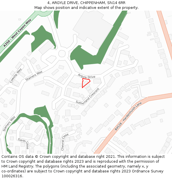 4, ARGYLE DRIVE, CHIPPENHAM, SN14 6RR: Location map and indicative extent of plot