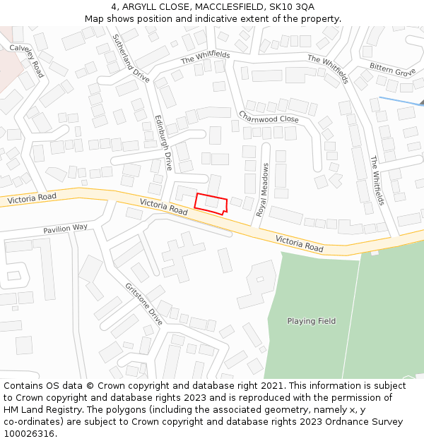 4, ARGYLL CLOSE, MACCLESFIELD, SK10 3QA: Location map and indicative extent of plot