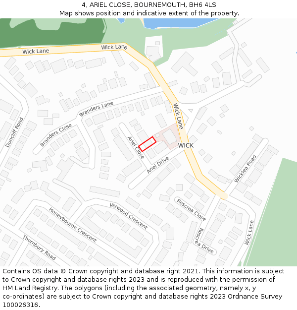 4, ARIEL CLOSE, BOURNEMOUTH, BH6 4LS: Location map and indicative extent of plot