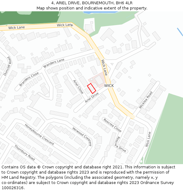 4, ARIEL DRIVE, BOURNEMOUTH, BH6 4LR: Location map and indicative extent of plot