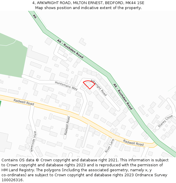 4, ARKWRIGHT ROAD, MILTON ERNEST, BEDFORD, MK44 1SE: Location map and indicative extent of plot