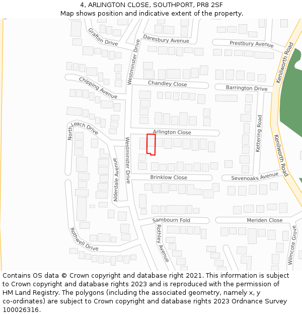 4, ARLINGTON CLOSE, SOUTHPORT, PR8 2SF: Location map and indicative extent of plot