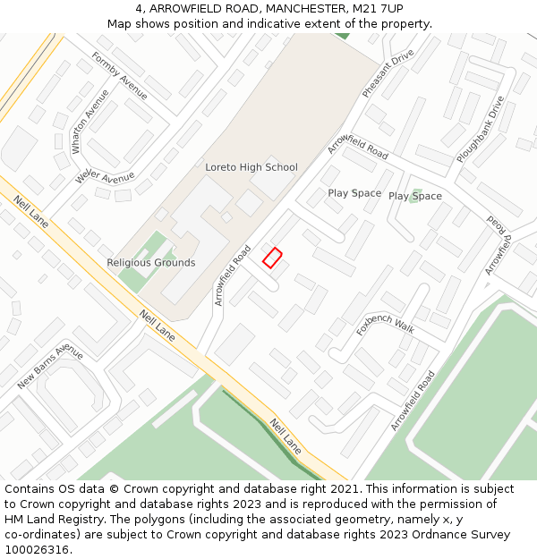 4, ARROWFIELD ROAD, MANCHESTER, M21 7UP: Location map and indicative extent of plot