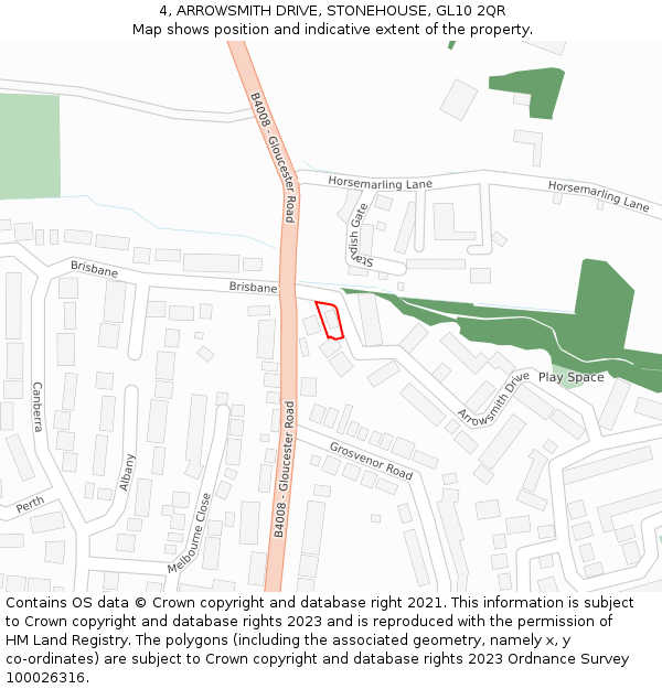 4, ARROWSMITH DRIVE, STONEHOUSE, GL10 2QR: Location map and indicative extent of plot