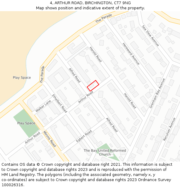 4, ARTHUR ROAD, BIRCHINGTON, CT7 9NG: Location map and indicative extent of plot