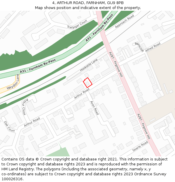 4, ARTHUR ROAD, FARNHAM, GU9 8PB: Location map and indicative extent of plot