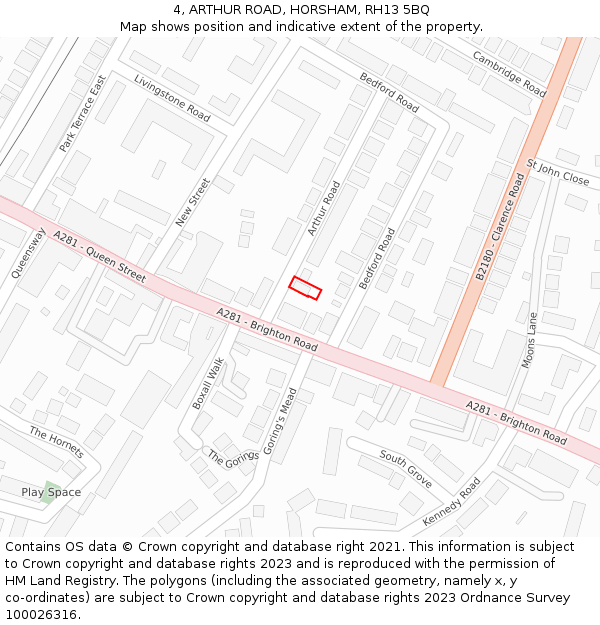4, ARTHUR ROAD, HORSHAM, RH13 5BQ: Location map and indicative extent of plot