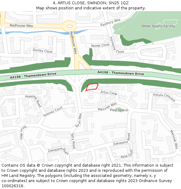 4, ARTUS CLOSE, SWINDON, SN25 1QZ: Location map and indicative extent of plot