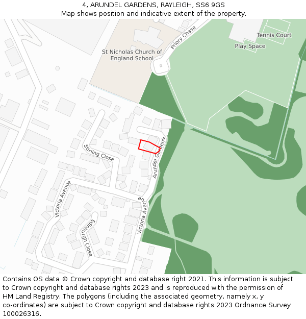 4, ARUNDEL GARDENS, RAYLEIGH, SS6 9GS: Location map and indicative extent of plot