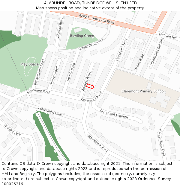 4, ARUNDEL ROAD, TUNBRIDGE WELLS, TN1 1TB: Location map and indicative extent of plot