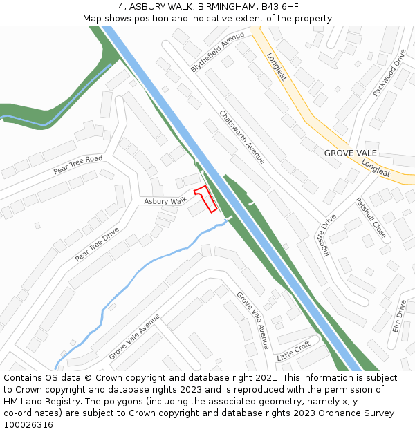4, ASBURY WALK, BIRMINGHAM, B43 6HF: Location map and indicative extent of plot