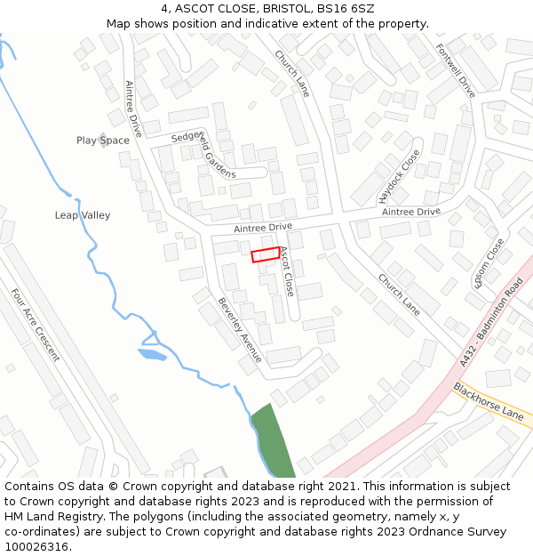 4, ASCOT CLOSE, BRISTOL, BS16 6SZ: Location map and indicative extent of plot