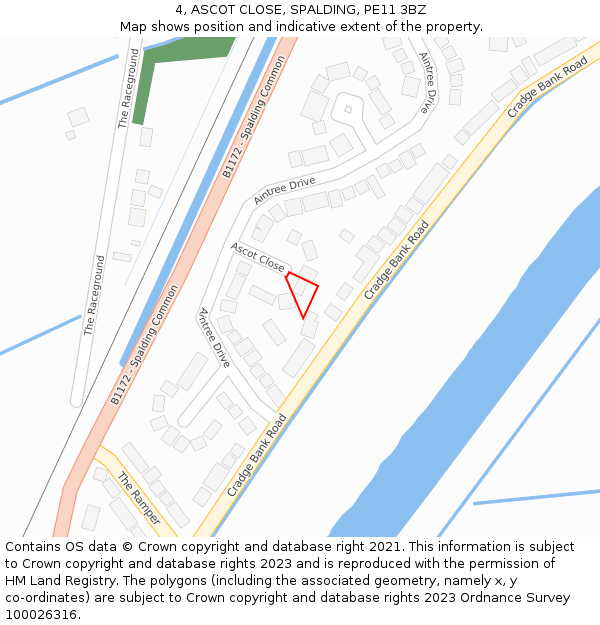 4, ASCOT CLOSE, SPALDING, PE11 3BZ: Location map and indicative extent of plot