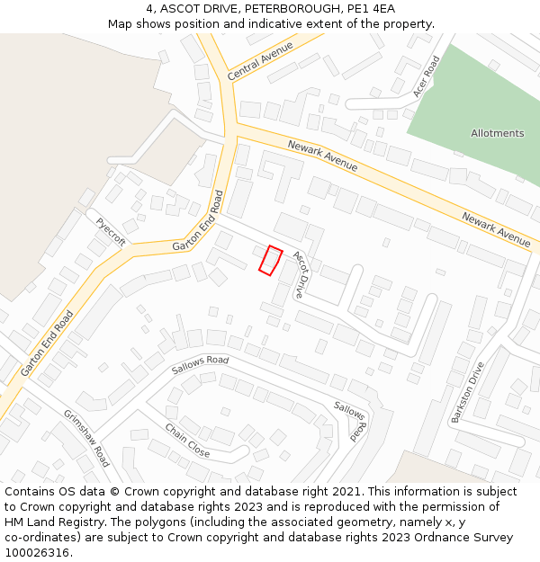 4, ASCOT DRIVE, PETERBOROUGH, PE1 4EA: Location map and indicative extent of plot