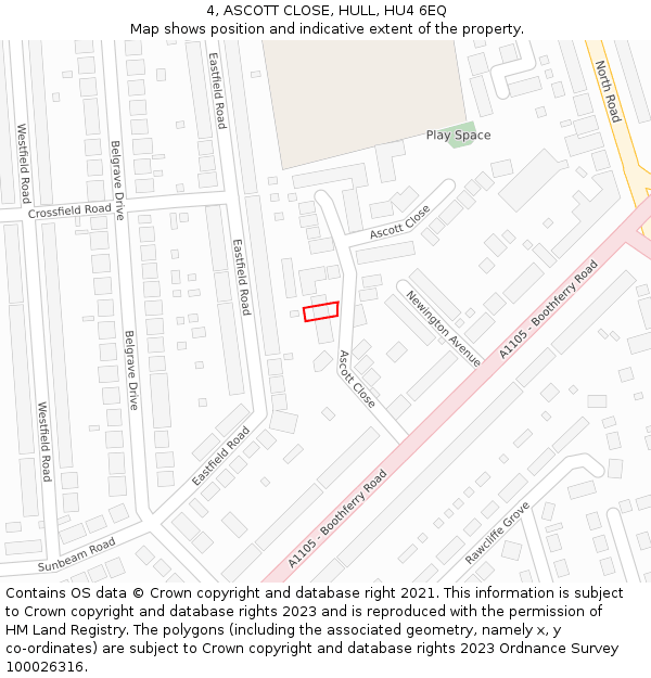 4, ASCOTT CLOSE, HULL, HU4 6EQ: Location map and indicative extent of plot