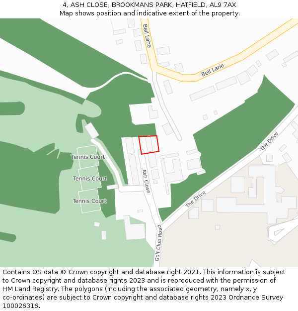 4, ASH CLOSE, BROOKMANS PARK, HATFIELD, AL9 7AX: Location map and indicative extent of plot