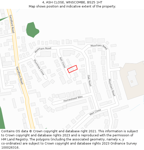 4, ASH CLOSE, WINSCOMBE, BS25 1HT: Location map and indicative extent of plot