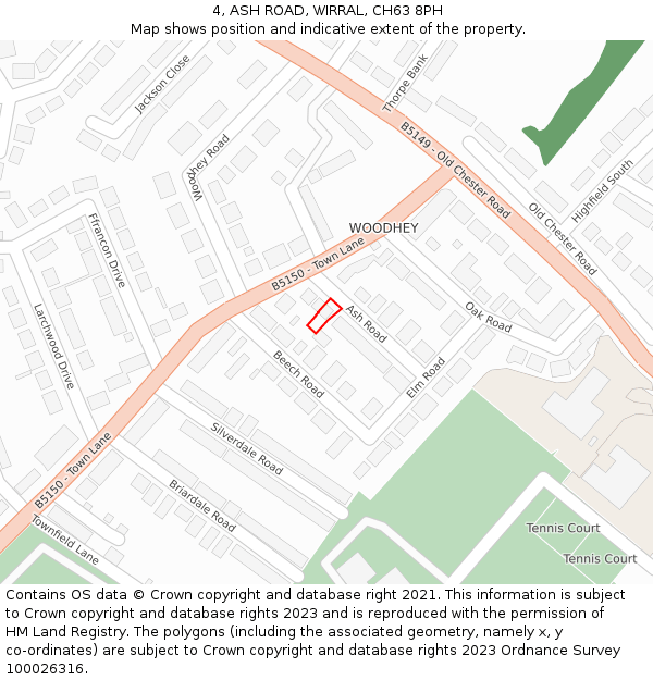 4, ASH ROAD, WIRRAL, CH63 8PH: Location map and indicative extent of plot