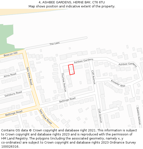 4, ASHBEE GARDENS, HERNE BAY, CT6 6TU: Location map and indicative extent of plot