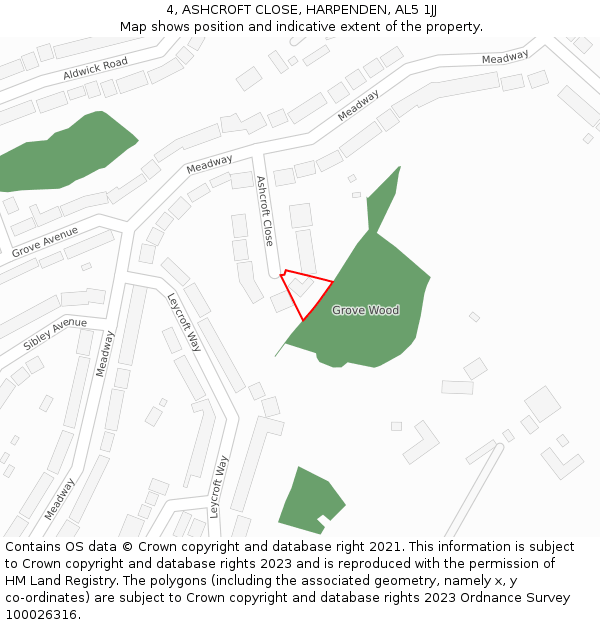 4, ASHCROFT CLOSE, HARPENDEN, AL5 1JJ: Location map and indicative extent of plot