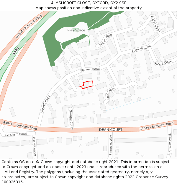 4, ASHCROFT CLOSE, OXFORD, OX2 9SE: Location map and indicative extent of plot