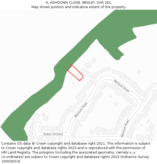 4, ASHDOWN CLOSE, BEXLEY, DA5 2DL: Location map and indicative extent of plot