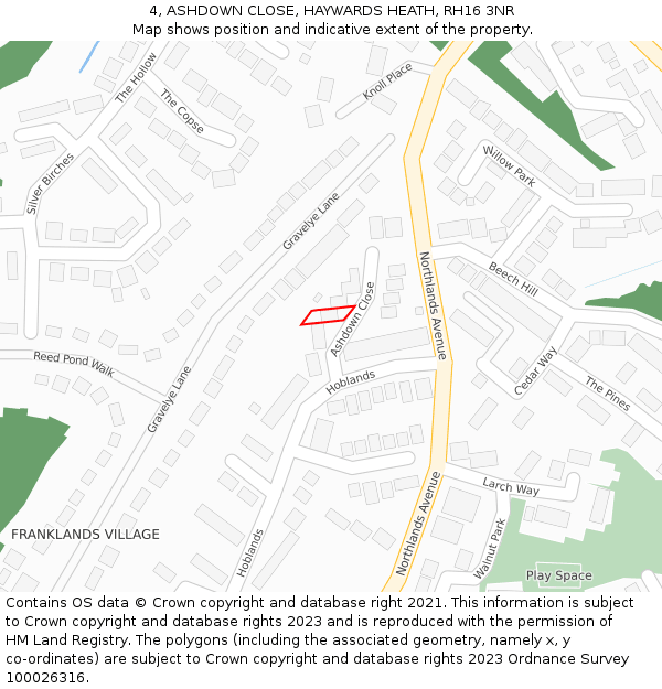 4, ASHDOWN CLOSE, HAYWARDS HEATH, RH16 3NR: Location map and indicative extent of plot