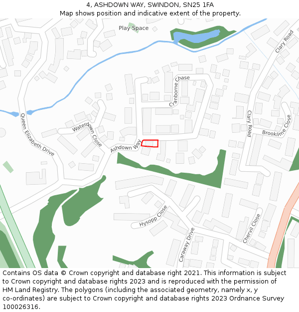 4, ASHDOWN WAY, SWINDON, SN25 1FA: Location map and indicative extent of plot