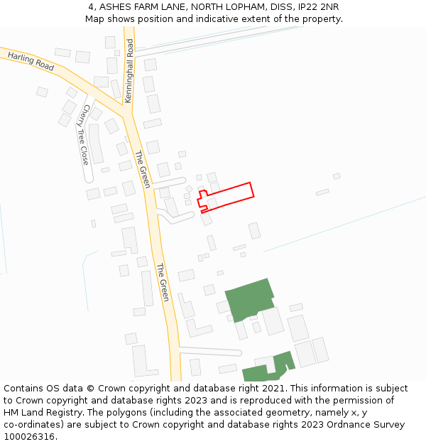 4, ASHES FARM LANE, NORTH LOPHAM, DISS, IP22 2NR: Location map and indicative extent of plot